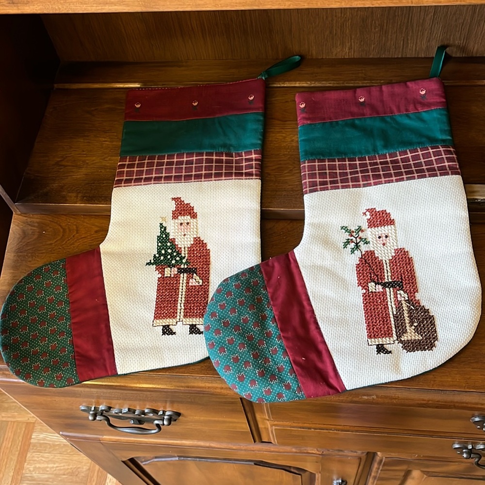 Vintage embroidered Christmas stockings set of 2